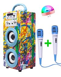 Máquina de Karaoke Portátil DYNASONIC, Altavoz Karaoke con 2 Micrófonos, Altavoz Bluetooth, Luz USB incluida, Lector USB y SD, diseño Exclusivo, Regalo Original (025-22 luz)