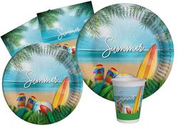 Ciao-Kit Table Fête Summer Party 24 personnes (112 pcs: assiettes, gobelets, serviettes) en papier compostable Vaisselle, AZ147, Multicolor