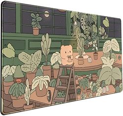 Leuke bureaumat, kawaii-beer, muismat, schattige anime-plantenbureaubeschermer, Kawai esthetische bruine en groene bostoetsenbordmat, grote muismat XXL gaming bureauonderlegger XL kantoor