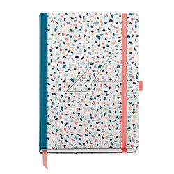 Miquelrius - Annual Diary 2024, Week to View, Plus Size 155 x 213 mm (similar A5), Hard Cover, Stitched Binding, Elastic Closure, Spanish, English and Portuguese, Terrazzo with Stamping Silver