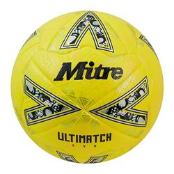 Mitre Ultimatch fotboll, förbättrad kontroll, extra hållbarhet, extra noggrannhet, boll, fluo gul/strålkastare gul/gritty guld, 4