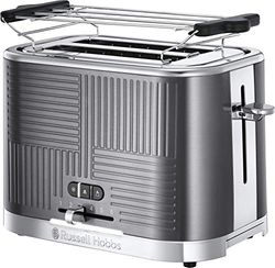 Russell Hobbs Tostapane - 2 Fette - Acciaio InoX color Grigio; Scomparti per toast extra large; 6 livelli di doratura; Funzione di scongelamento; tecnologia di toast rapido, 1640 W, Geo 25250-56