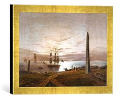 Ingelijste foto van Johann Christian Clausen Dahl "Fjordlandschap", kunstdruk in hoogwaardige handgemaakte fotolijst, 40x30 cm, goud raya