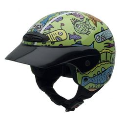NZI Single Jr II Graphics Motorcycle Helmet, Gold Fishes/Green Background, 55-56