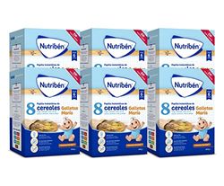 Nutribén Papilla 8 Cereales con Galletas María, Sin Aceite de Palma, Alimento para Bebés, desde los 6 Meses, Pack de 6 x 600g