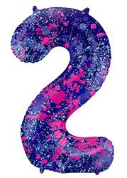 Folat 63902 Birthday Balloon Number 2 Paint Splash Purple Space 86 cm Helium Decoration Birthday Decoration Balloon Number Colourful