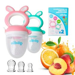 Edibaby, Chupete Fruta Bebe, Alimentador Antiahogo Bebe, Mordedores Bebe, 2 Chupetes + 4 Tetinas Pacifiers de Silicona sin BPA, Juguete Para Niños Dentición (Rosa y verde)
