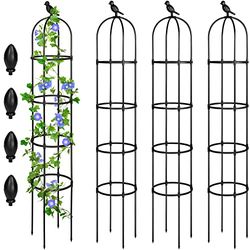 Lot de 4 Treillis d'obélisque de Jardin de 1,8 m pour Plantes grimpantes d'extérieur - Treillis à Roses antirouille pour Pots de Fleurs - Treillis en métal pour extérieur et intérieur