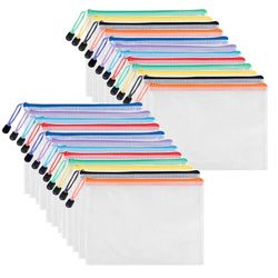 Carehabi Bolsa para documentos A5, 24 unidades con cremallera, bolsillo de malla de plástico con cremallera para documentos, cosméticos
