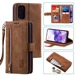 UEEBAI Custodia per Samsung Galaxy S20 FE 5G, Portafoglio in Pelle PU Retro Antiurto Flip Cover Antiurto con Slot per Schede Funzione Stand Chiusura Magnetica - Castano