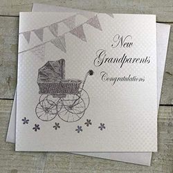 WHITE COTTON CARDS "Nuevo Abuelos Congratulations Hecha a Mano Tarjeta de felicitación de recién, Color Blanco
