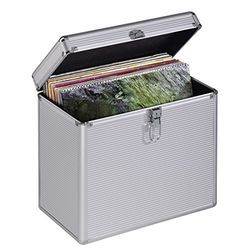 Hama Mala LP com aspeto de alumínio (para guardar 50 discos de vinil, com fecho), cor prateada, Prata, Pasta de LP para 50 unidades.