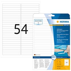 HERMA Self Adhesive Suspension File Tab Labels, 54 Labels per A4 Sheet, 25 Sheets, 96 x 10 mm, 1350 Labels, Blank Removable Mini Stickers, Sticky Labels for Laser & Inkjet Printer, White