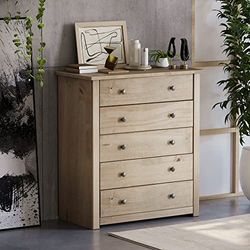 Vida Designs Panamá 5 gavetas madeira maciça de pinho cerada carvalho acabamento