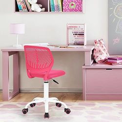 FurnitureR Ergonomiczne krzesło z regulacją wysokości Rolling Computer Executive do gabinetu domowego biura, różowe, plastyczne, 38 cm x 39 cm x 75-85 cm