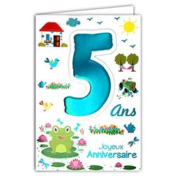 MV 69-2005 Happy Birthday Card 5 Years Age Child Boys Girls Frog Design Water Lily Farm Tractor Country