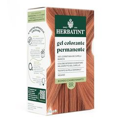 Herbatint Coloration permanente pour cheveux blancs 8R Blond clair cuivré – 170 ml – Sans ammoniaque – Couverture à 100% pour cheveux blancs – Pour peaux sensibles – Avec 8 extraits naturels bio