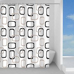 GEDY G-Piper Tenda Doccia, Tenda Doccia 180X200, Realizzata in PES, 100% Impermeabile, Finitura Beige e Nero, Design R&S Gedy, Tenda per Doccia provvista di 12 Anelli, 2 Anni di Garanzia