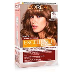 L’Oréal Paris Colorazione Permanente Excellence Universal Nude, Senza Ammoniaca, Con Riflesso Universale, Adatto a Tutti gli Incarnati, Colore Intenso a Lunga Tenuta, Biondo Scuro 6u