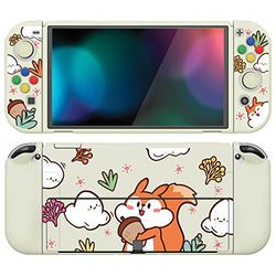 PlayVital ZealProtect Mjukt skyddsfodral för Nintendo Switch OLED, flexibelt skydd Joycon greppskydd för Switch OLED med tumgrepp och ABXY-riktningsknapplock – ekorre med ekorre med ekollon