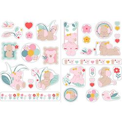 Nattou Muurstickers voor de babykamer, 2 Bögen, Iris & Lali, beige/roze/groen