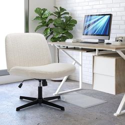 COLAMY Chaise de Bureau Large - Rembourrée - sans Bras - Pivotante à 115° - Ergonomique - pour la Maison, Le Bureau, Le Maquillage, Les Jeux, Le Pied croisé - Crème
