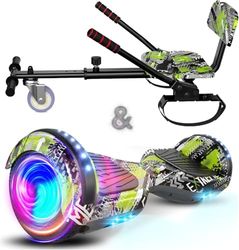SISIGAD Hoverboard with Seat Attachment - Go Kart Conversion Kit - 6.5" Wheels Kids Hover Board with Bluetooth Speaker Lights Electric Self Balancing Scooter for Girls Boys Gift