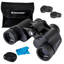 Celestron 72356 LandScout Binocoli prismatici Porro 7x35mm resistenti all’acqua con impugnatura in gomma, lenti rivestite, vetro ottico K9, fascia per il collo e custodia morbida, Nero