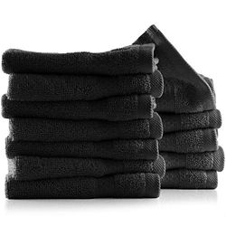 Hearth & Harbor 100% Ring Spun Cotton Washcloths 12 Pack - Washcloth for body and face, High Absorbent and Soft 33x33 cm Body Wash Cloth, Quick Dry - Black Washcloths