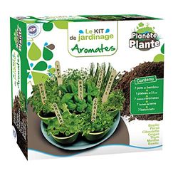 PLANETE PLANTE - 7 biodegradowalnych doniczek i nasion aromatycznych do posadzenia na tacce - zestaw do ogrodnictwa - 170032 - bambus - ogród - natura - roślina - kwiaty - gra dla dzieci - od 4 lat