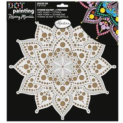 Aladine - Zestaw Mandala 30 cm w kropki - Pudełko Mandale z szablonem Mandala & Drewniany Stojak - 85505