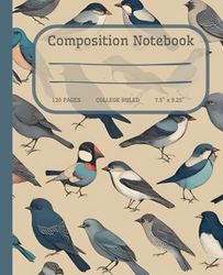 Composition Notebook 120 Pages College Ruled 7.5" x 9.25": I will make colorful birds in vintage style