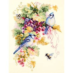 Magic needle 130-022 ZW Blauhäher und Weinube - Kit de punto de cruz con patrón de recuento Zweigart Edition, algodón, multicolor, 25 x 35 cm