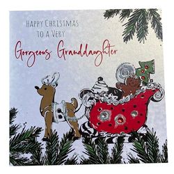 Witte katoenen kaarten"To A Special Granddaughter Santa 's op weg. Santa 's slee" handgemaakte kaart