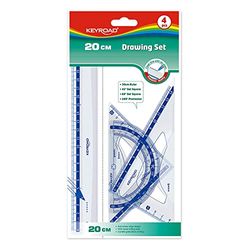 Set de règles scolaires - Règle de 20 cm - Carré 45° - Carré 60° - Rapporteur d'angle 180° - Matériau plastique très résistant Keyroad