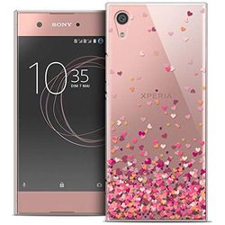 Caseink - Fodral för Sony Xperia XA1 (5) [Crystal Rigid HD Collection Sweetie Design Heart Flakes - mjuk - ultratunn - tryckt i Frankrike]