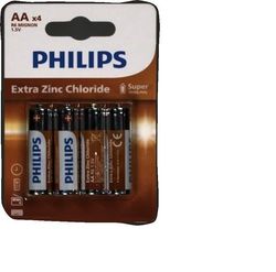 Pilhas PHILIPS AA 4 peças - R6L4B10 - Tecnologia de cloreto de zinco - 3 anos de vida útil