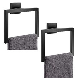 2 anelli per asciugamani nero opaco, moderno porta asciugamani quadrato, accessori per il bagno, gancio per asciugamani in acciaio inox, montaggio a parete