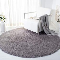 Safavieh Tapis Shaggy pour Salon, Salle à Manger, Chambre à Coucher - Collection Venice Shag - Poils Longs - Argenté - 183 x 183 cm