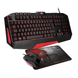 SPIRIT OF GAMER - PACK ES 3IN1 PRO MK3 QWERTY - Teclado de Jugador Retroiluminado Anti-Ghosting de 26 Teclas y 4 Macros / Ratón 7 Botones Programables 3200 DPI / Alfombrilla Ratón / PS4 / XBOX ONE