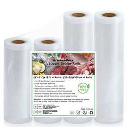 Kitchenboss Sacchetti Sottovuoto Per Alimenti: 4 Rotoli 20|28| x500 cm, Senza Bpa, Liberi Di Tagliare, Durevole, Adatti Per Microonde Congelamento Della Conservazione Alimenti e Cottura Sous Vide
