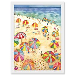 Artery8 Summer Beach Sunshine Folk Art Artwork Framed A3 Wall Art Print