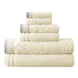 Amrapur Soft 550GSM 100% Combed Cotton Asciugamani Jacquard Damascato con Bordo Decorato Set 6 Pezzi Avorio, Cotone, Singolo, 1 x 1 x 1 cm, 8 unità