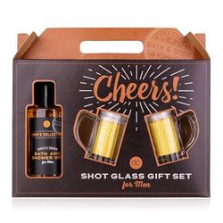 Accentra Men's Collection Gift Set in Gift Box, Including 140 ml Bath & Shower Gel, 2 x Shot Glasses in Beer Mug Shape (4 cl each), Birch & Cedar Scent - Brown
