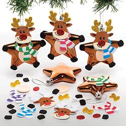 Baker Ross FE857 Kerst Rendier Ster kerstballensets - Pak van 6, Feestelijke boomversieringen voor kinderen om te versieren en weer te geven, Hangende decoraties voor kerstbomen,assorted