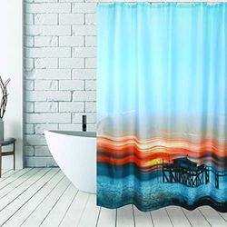 MSV Anti-Mould Shower Curtain, Anti-Bacterial, Washable, Waterproof, with 12 Shower Curtain Rings, Polyester, Sunset" 180 x 200 cm