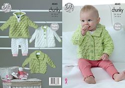 King Cole Baby Chunky Knitting Pattern Raglan Sleeve Hoody Jacket & Matinee Coat (4845),Multicolor,14" - 22" chest