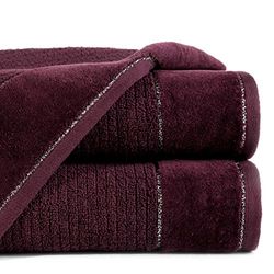 Eurofirany Lot de 3 Serviettes de Toilette en Coton avec Coutures métalliques Bordeaux 70 x 140 cm