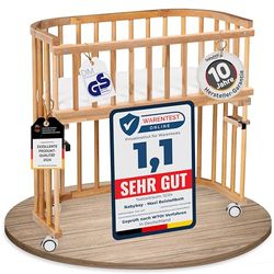 babybay Cuna Extra Grande de Madera de Haya Maciza, Altura Regulable y respetuosa con el Medio Ambiente, con colchón, Rejilla, Ruedas (Haya engrasada)