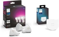 Philips Hue White and Color Ambiance Faretti Smart Led, Luce Bianca e Colorata, Bluetooth, Dimmerabili, GU10, 4W, 3 Pezzi Wall Switch Module, Modulo Interruttore a Parete, Bianco